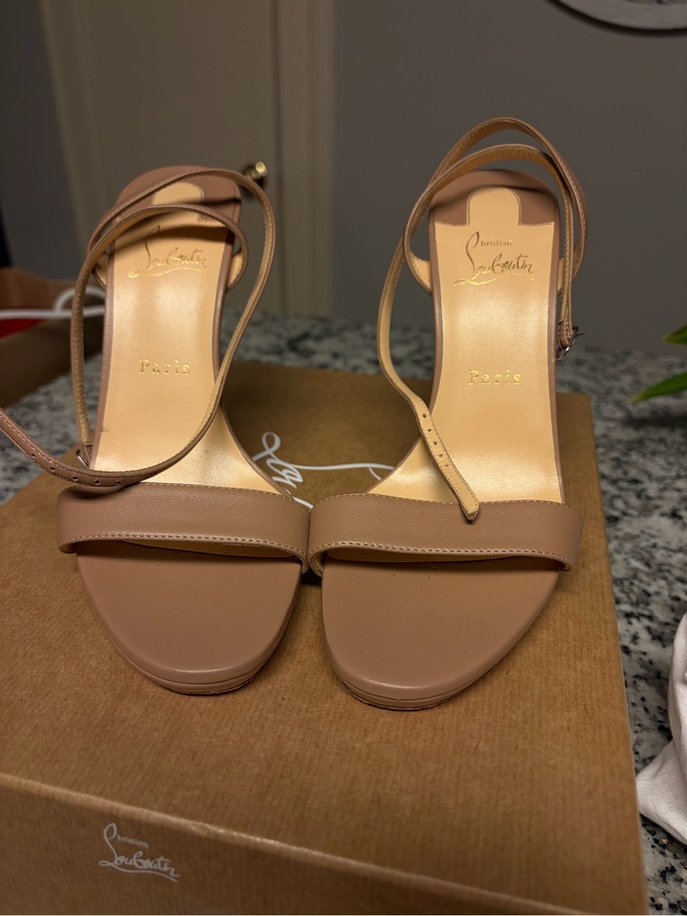 Christian Louboutin Beige Tan Strappy Leather Heels